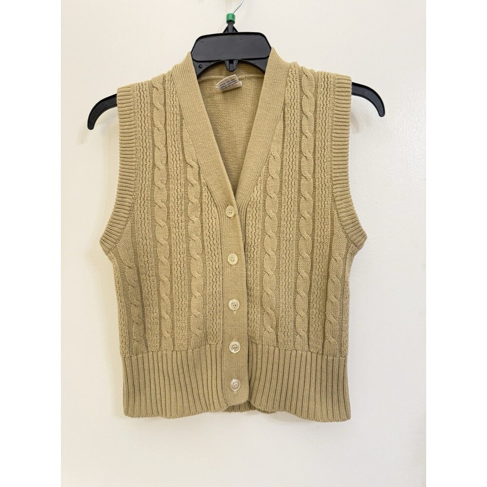 Vintage “Spindles” Cable Knit Button up Vest Beige SMALL